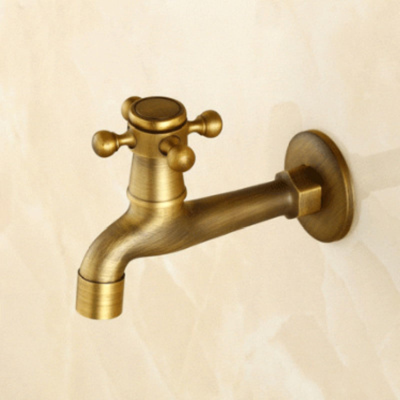 XYNSNDB Grifo para Lavadora en frío de Cobre Completo Antiguo de Estilo Europeo para balcón al Aire Libre, Grifo para Piscina con fregona de 4 Puntos montado en la Pared con Boquilla Brillante de 6