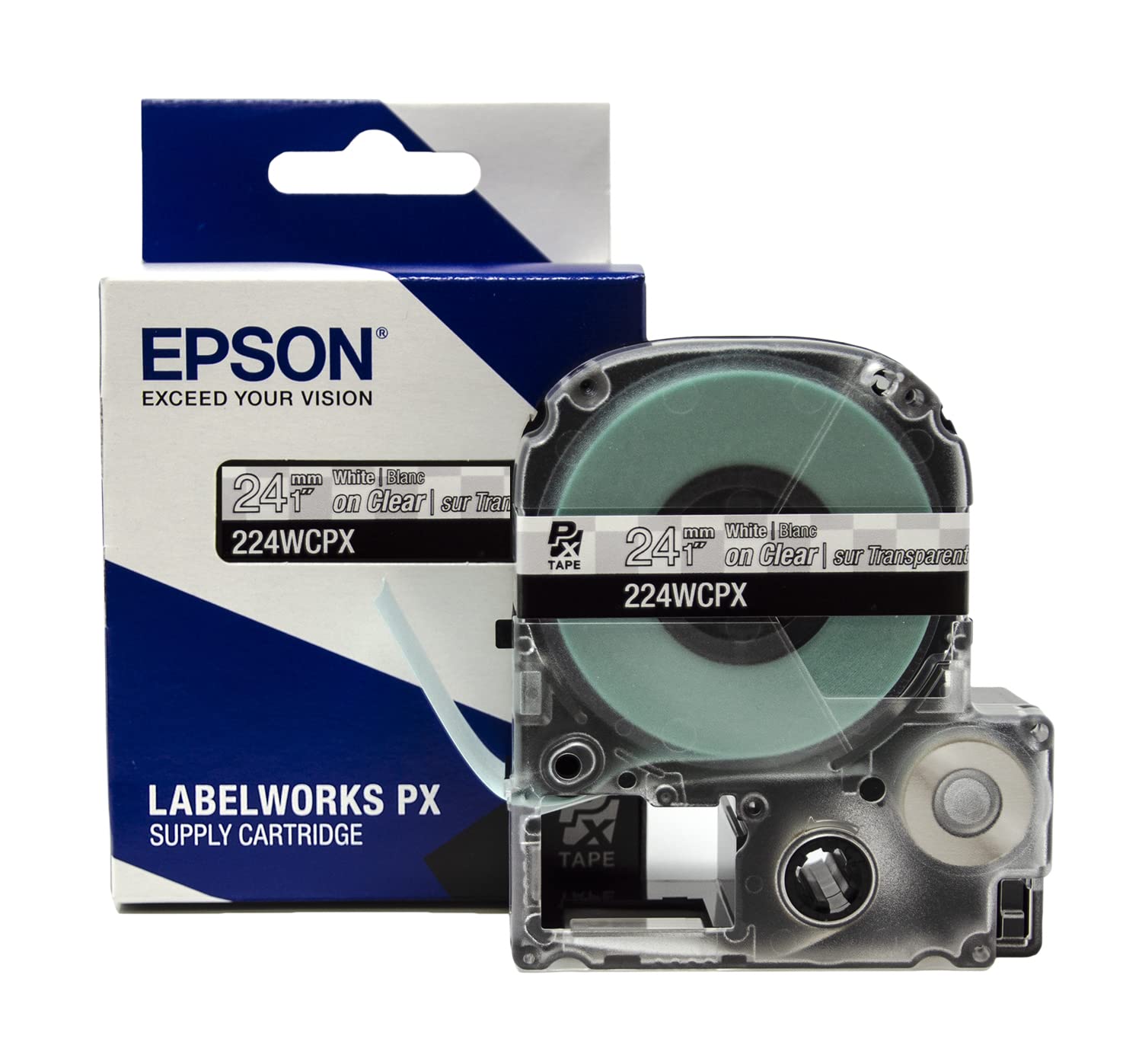 Epson LABELWORKS 224WCPX Genuine PET (Polyester) Tape Cartridge - White on Clear Label Maker Tape - 1" (24MM) Wide, 30'
