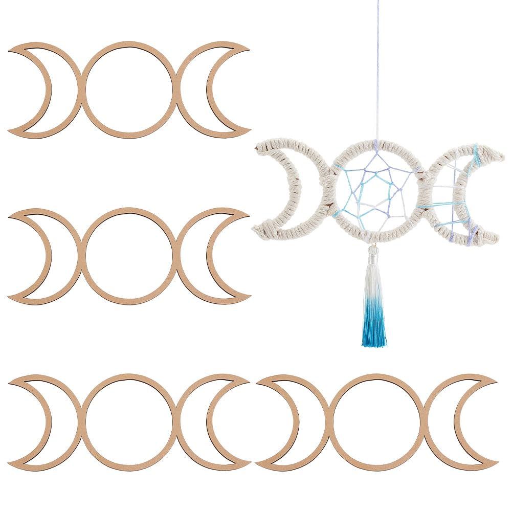 Cerceaux en bois macramé attrape-rêves triple lune pour loisirs créatifs et cadre de tissage