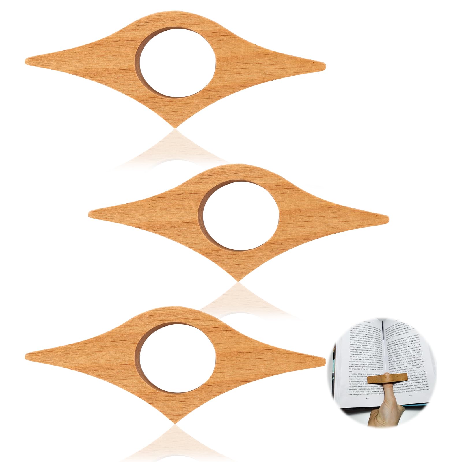 CHENGCKJ 3 soportes para páginas de libros, 25 mm, para el pulgar, de madera, accesorios de lectura, soporte de página, soporte de página de madera de nogal para amantes de los libros, lectores y