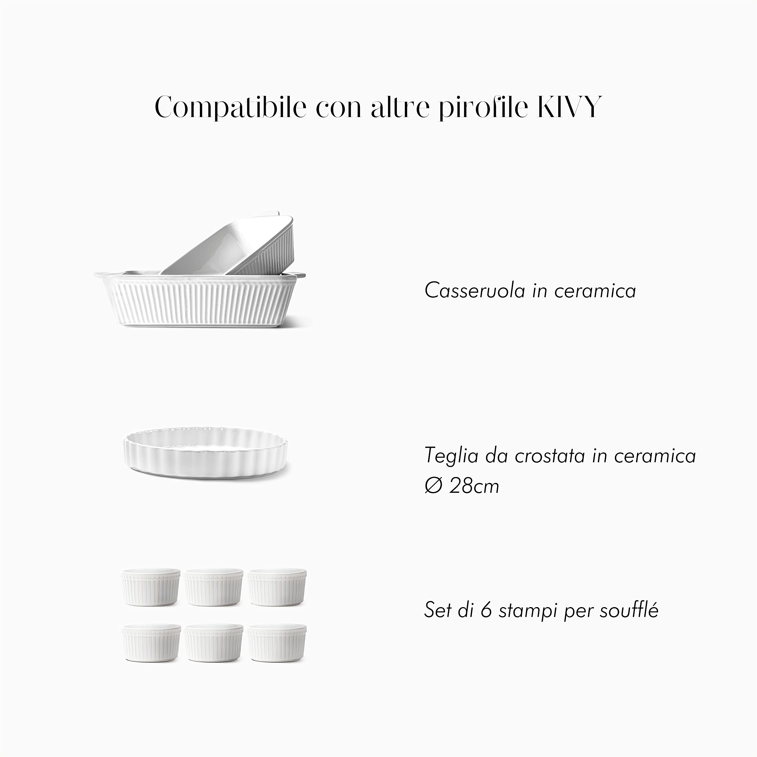 KIVY Teglia Forno [28 cm] in Ceramica Antiaderente | Stampo per Dolci, Torte e Quiche | Bianca, Rotonda