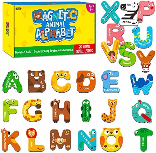 Large Size Magnetic Letters, Cute Animal Alphabet ABC Magnets for Fridge Colorful Uppercase Animals Toys Set Educational Spelling Learning Games for Kids, Toddlers 3 4 5 Years Old
