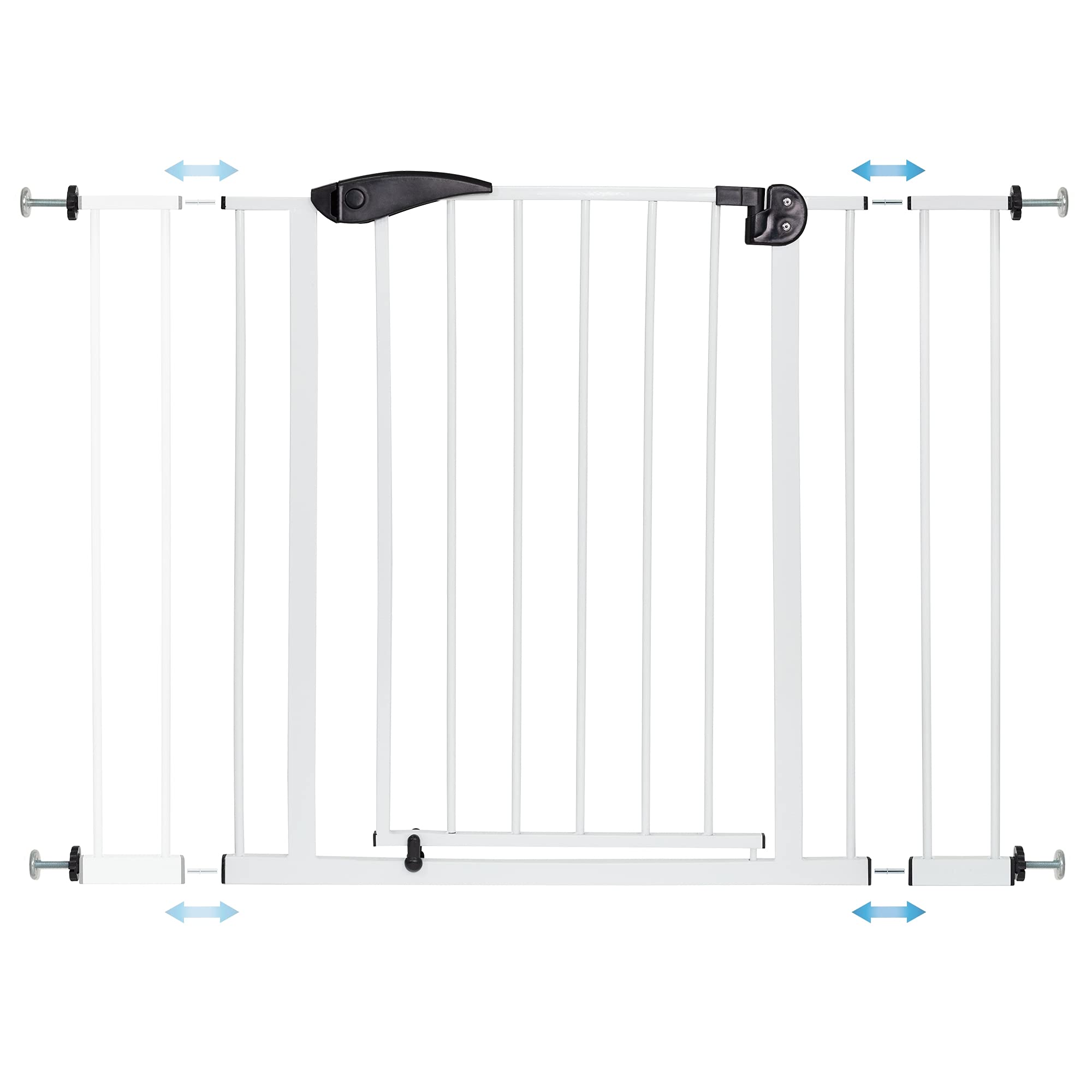 ECD Germany Barrera de Seguridad para Niños, Perros y Gatos 85-95 cm Incl. 10cm de Extensión Protector de Puerta Metálico Blanco Giratoria Ambos Lados Sistema de Cierre Automático para Escaleras