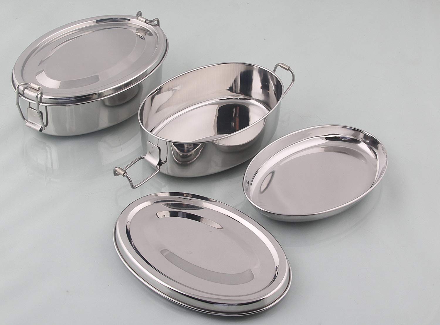champriti Stainless Steel Lunch Box Tiffin Box for School/Office Oval Shaped Set of 1 pcs Medium Size
