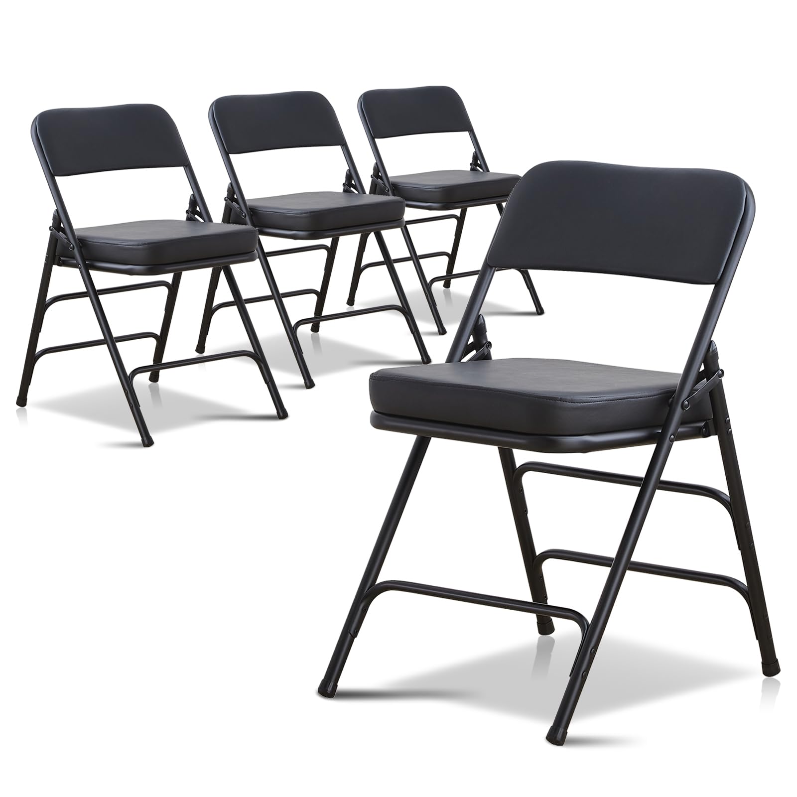 BOOSDEN Padded Folding Chair, Foldable Chair with Thick Cushion, Heavy Duty Metal Folding Chair for Outdoor & Indoor & Dining & Party, Black,4 Pack