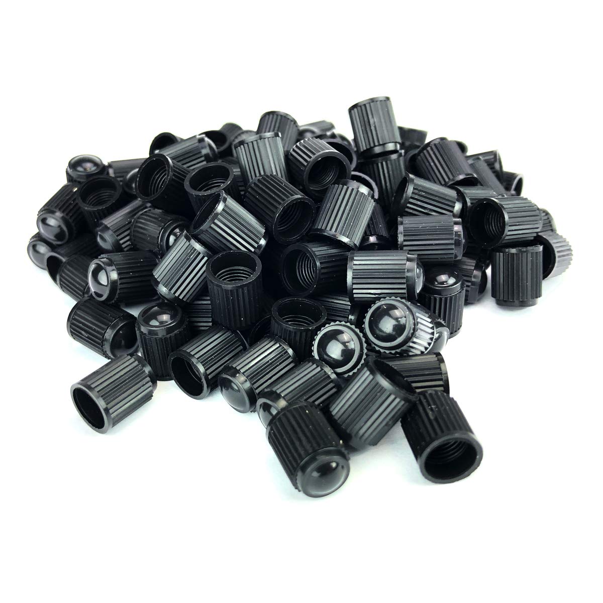 KEX Pack of 100 Black Valve Stem Caps for Schrader Type Valve Stems on Automotive, Truck, Trailer, Bicycle and Other Applications