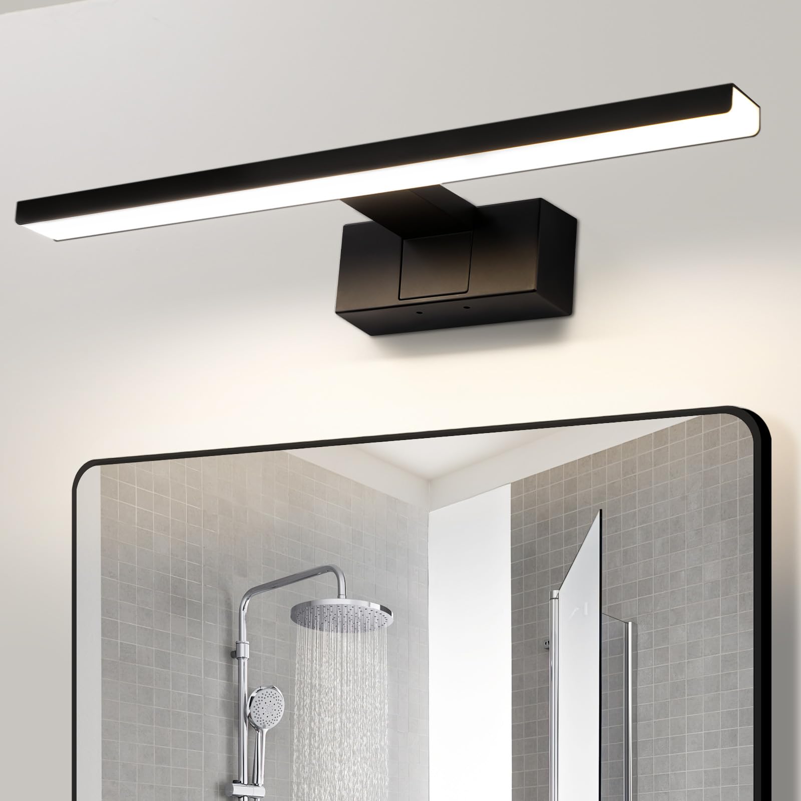 Homefire Lampa nad lustro łazienkowe, 60 cm, czarna, łazienkowa, wodoszczelna, IP44, nowoczesna, neutralna biel, 4000 K, lampa ścienna do piwnicy, kuchni, szafki łazienkowej