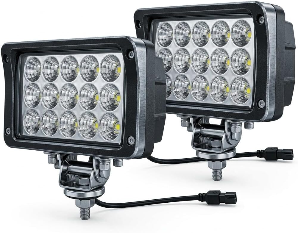 2PACK 6.3IN Led Work Light Rectangular 12/24 Volt DC 45W 4500LM,Brightest Led Flood Light Bar Heavy Duty Offroad Headlight Waterproof for Truck Tractor ATV SUV UTV