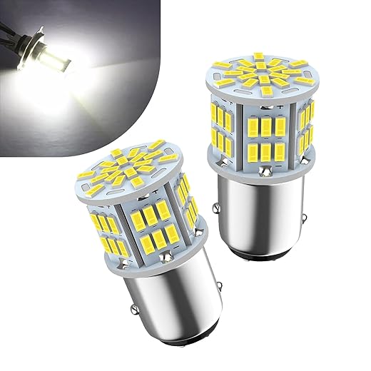 2 PCS 1157 Car LED Bulb, BAY15D P21/5W Double Contact High Brightness Brake Tail Light, Shock and Water Proof High and Low Foot Double Filament Signal Bulb, Universal Indicator (White)