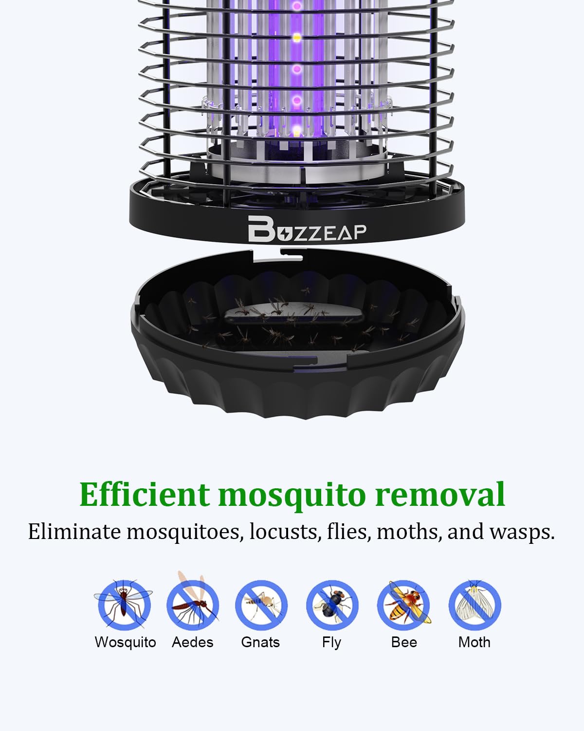 Insetticida UV, trappola per mosche elettrica con luce a LED, colore: nero