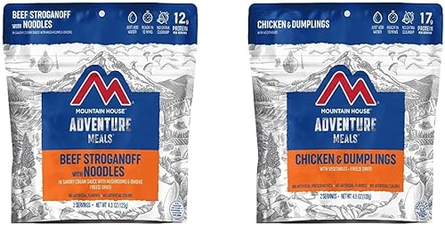 Mountain House Stroganoff de carne de res con fideos | Alimento liofilizado para mochileros y campamento | 2 porciones y pollo y albóndigas Mountain