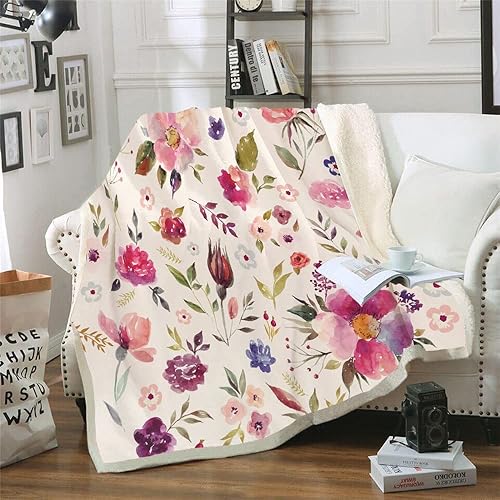 Manta floral de flores silvestres manta decorativa de felpa con diseño de flor de aciano y manzanilla suave y cálida 51 x 59 pulgadas