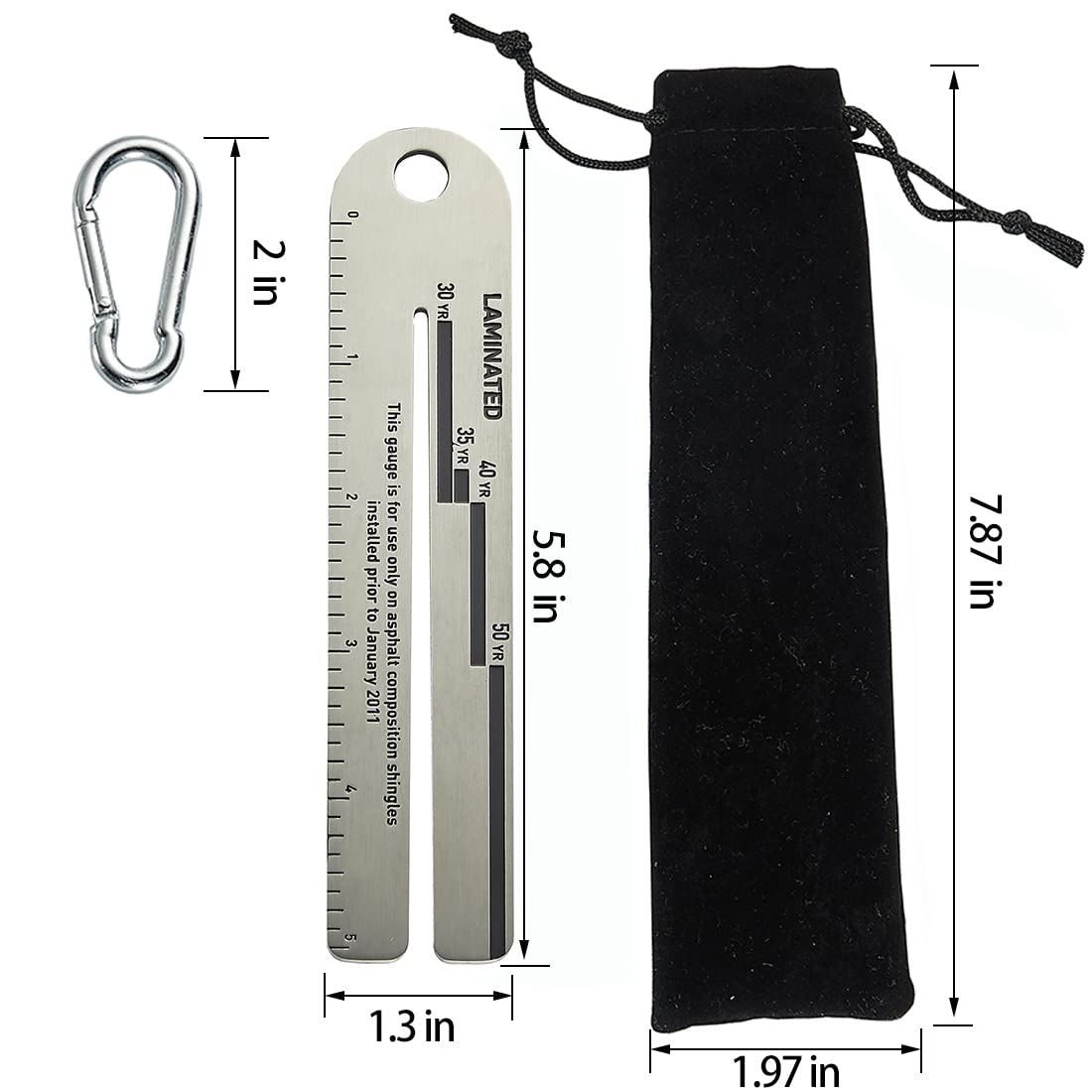 4/09 Shingle Gauge Tool, Shingle Gauge with Carabiner, Roof Shingles Measuring Tool, Roofing Tools and Equipment?Engineering Shingle Gauge Tool?Measures and Analyze The Thickness of Shingle