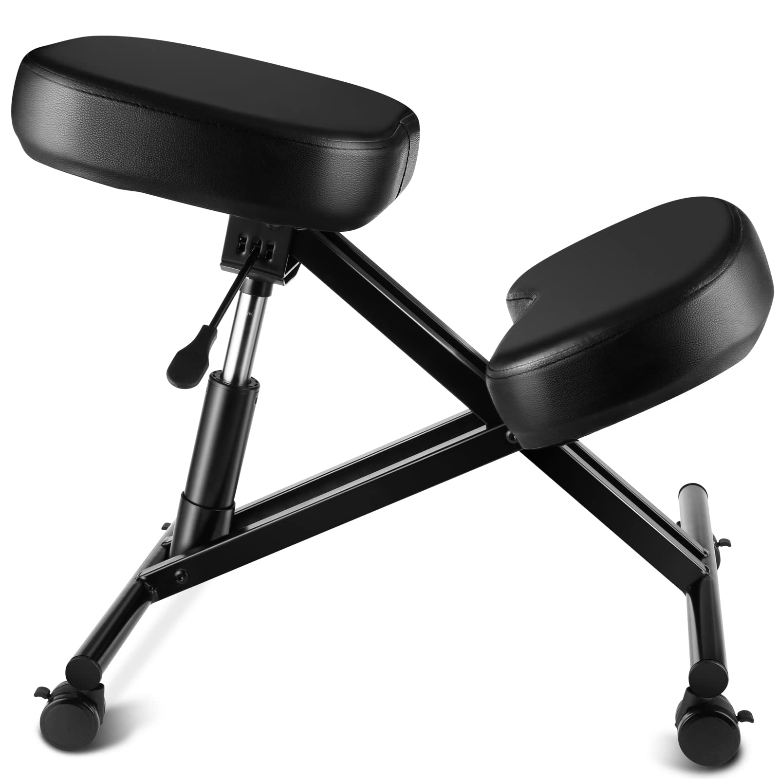 COOCHEER Chaise à Genoux de Bureau Ergonomique, Tabouret Genoux pour la Maison et Le Bureau, Chaise pour Ordinateur avec roulettes, Réglable Hauteur, Structure de Métal, Faux Cuir, Rembourrée