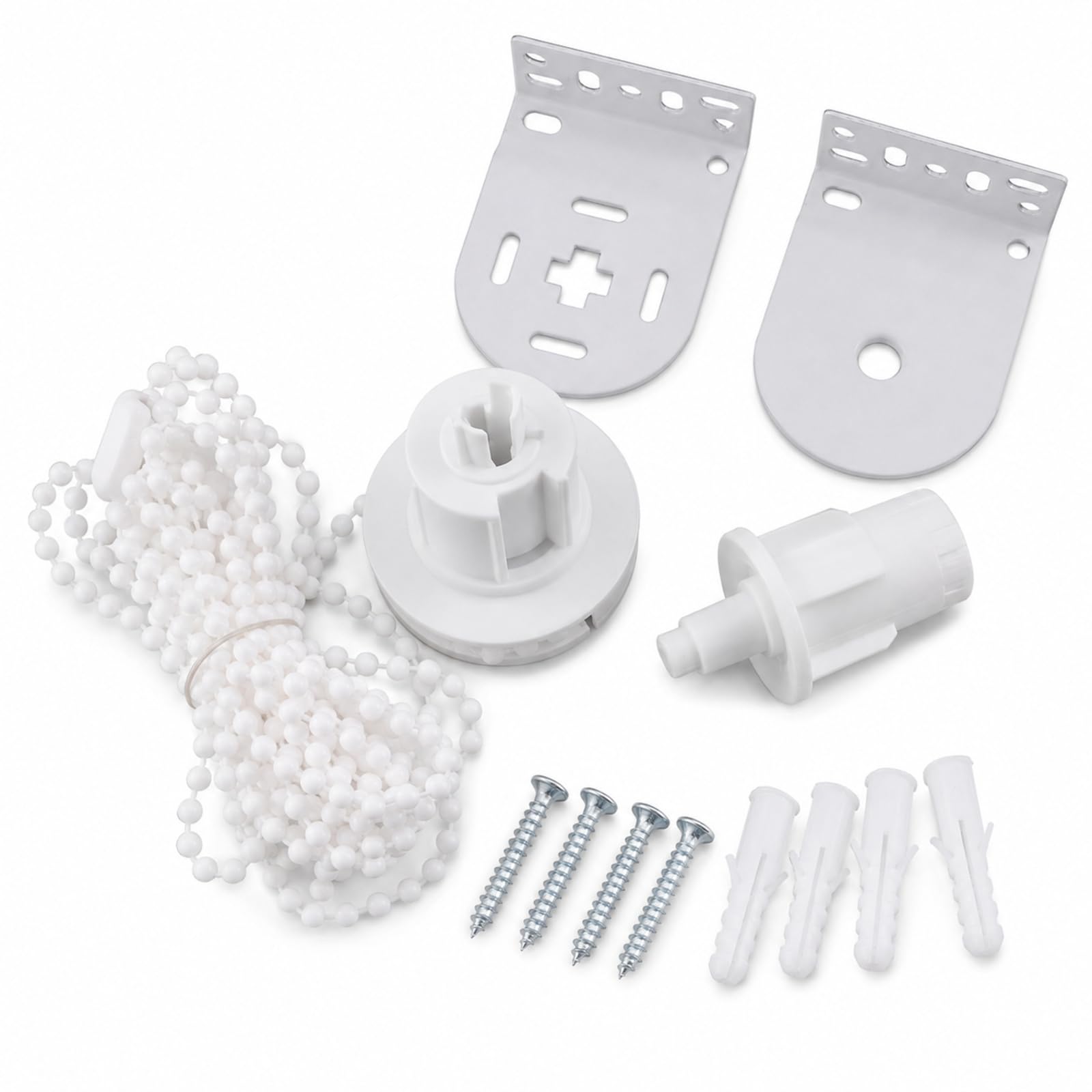 32mm Roller Blind Fittings Kit, Complete Roller Blind Repair Kit with Brackets, Chain Mechanism, End Plug, Screws and Wall Plugs, Roller Blind Replacement Parts & Blind Accessories