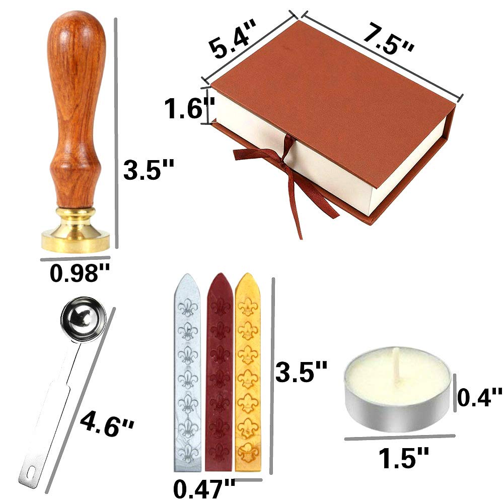 ANBOSE Letter E Wax Seal Stamp Set, Copper Seal, 3Pcs Wax Seal Sticks, 1Pcs Melting Spoon, 2Pcs White Candles - Image 2