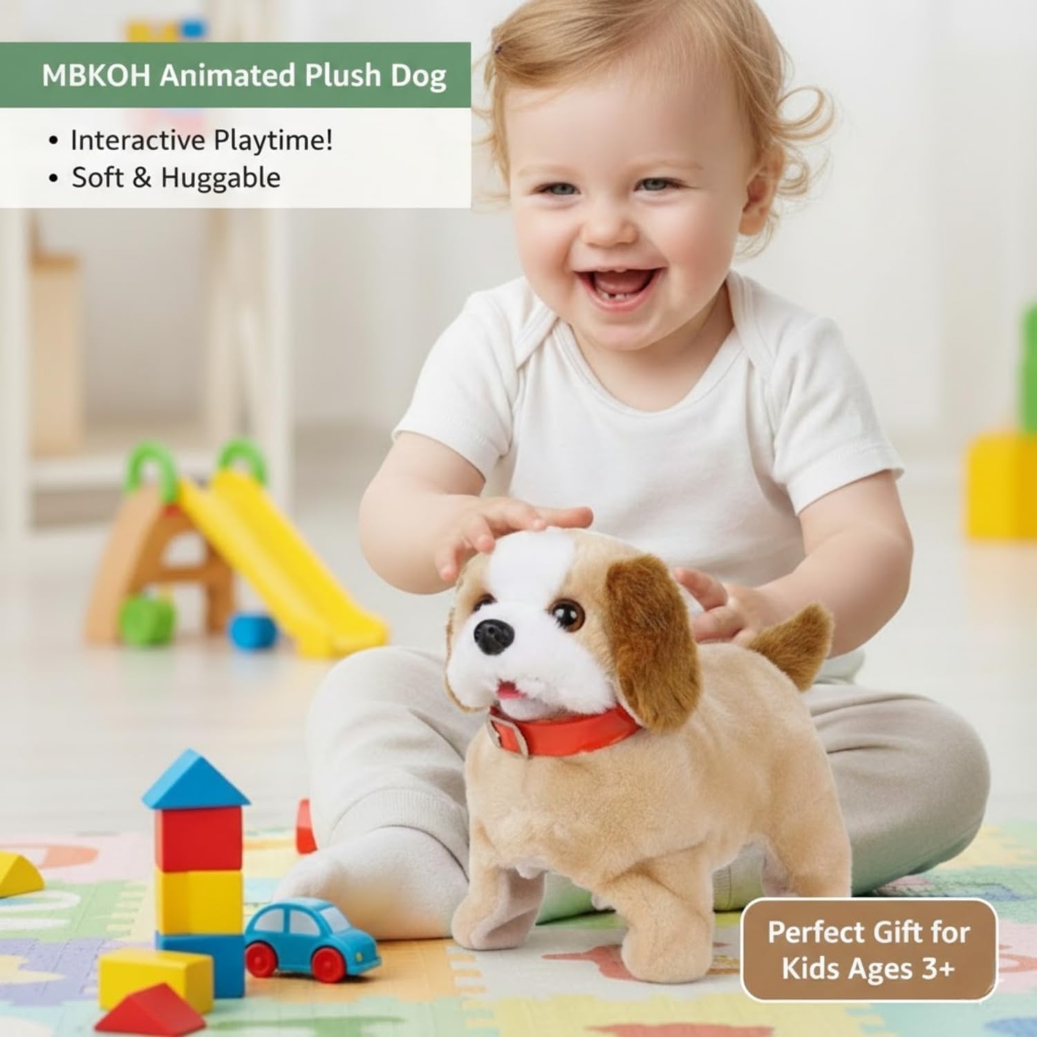 MBKOH Walking and Jumping Dog with Sound Puppy Toy for Kids | Soft & Interactive Battery Operated Toy | Birthday Gift for Babies | Educational Interactive Dog Toy for Baby Kids Children 2