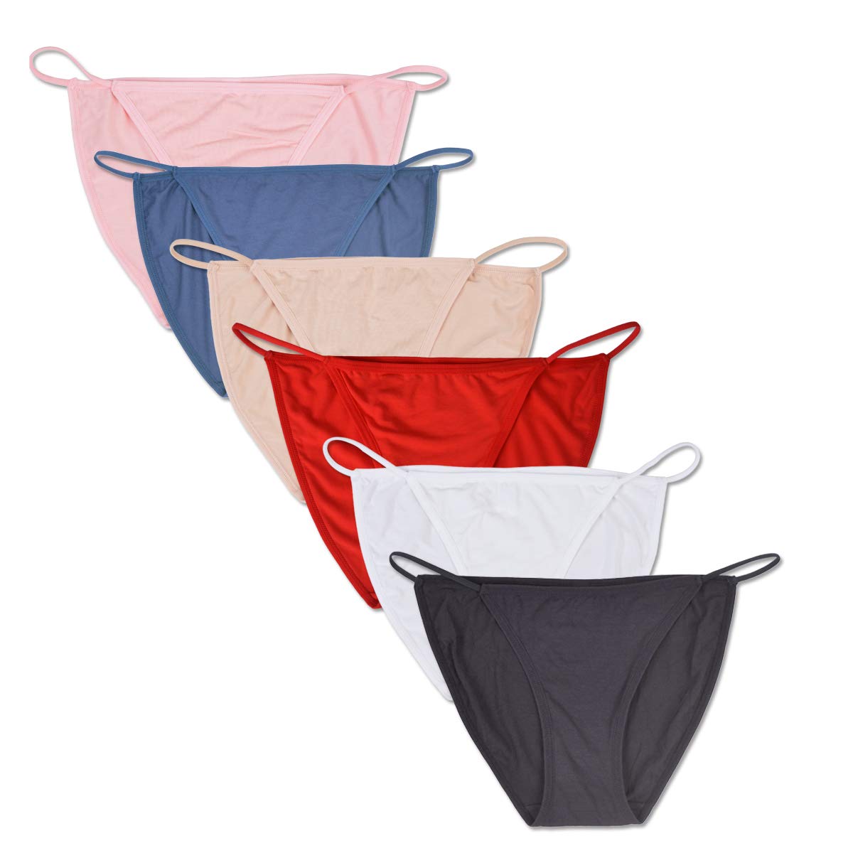 6 Pack Low-Rise String Bikinis Panties Women Stretch Brief