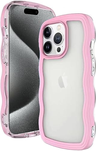 AMAZFCCY Funda con marco de onda rizada para iPhone 15 Pro Max de 6.7 pulgadas, bonito patrón de forma de onda 2 en 1, transparente, flexible, parte