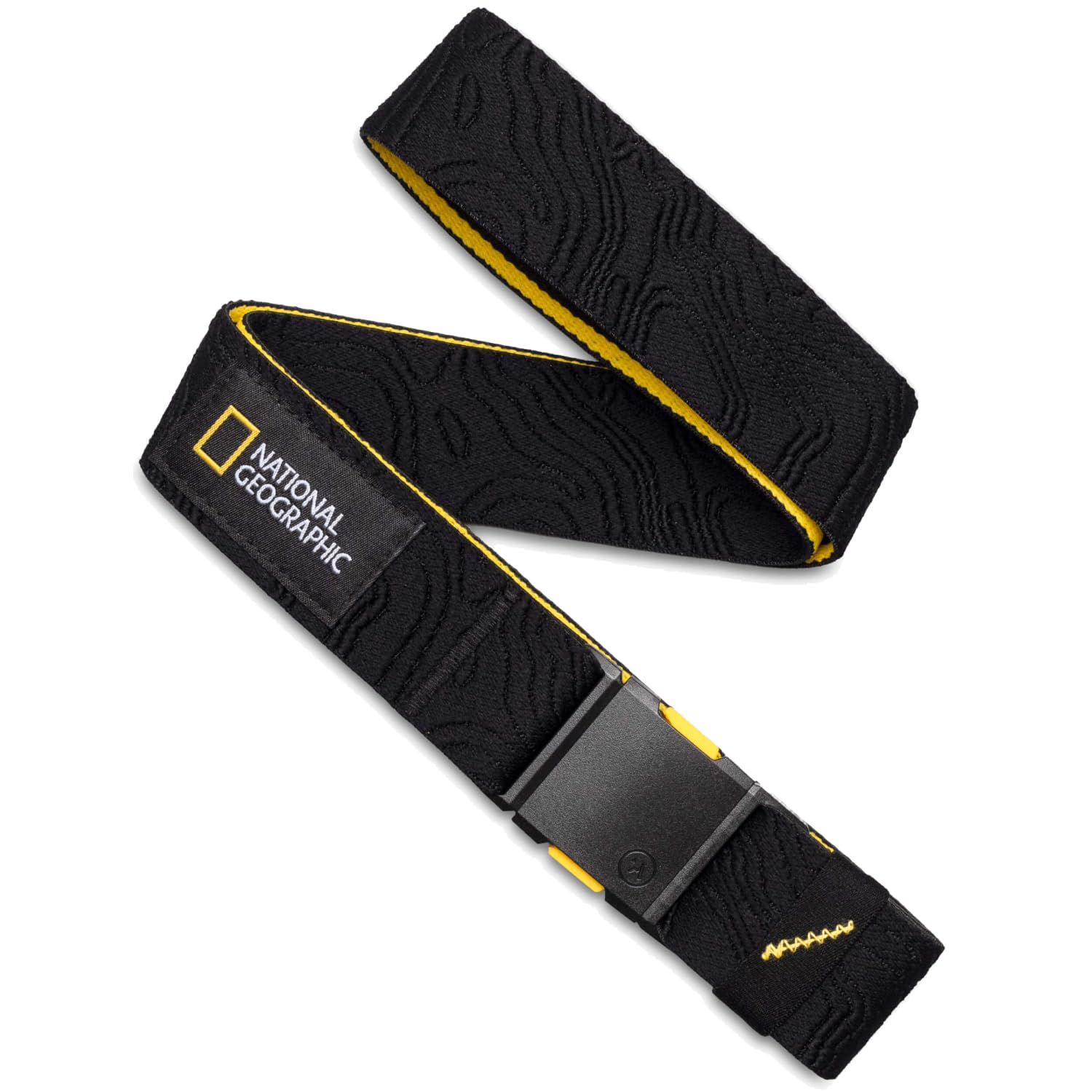 Arcade Belts A2 Unisex Adventure Belt: Heavy Duty Stretch, Metal Free Buckle, Nat Geo Topo - Black, Standard (Up to 40"); 1.5" Wide