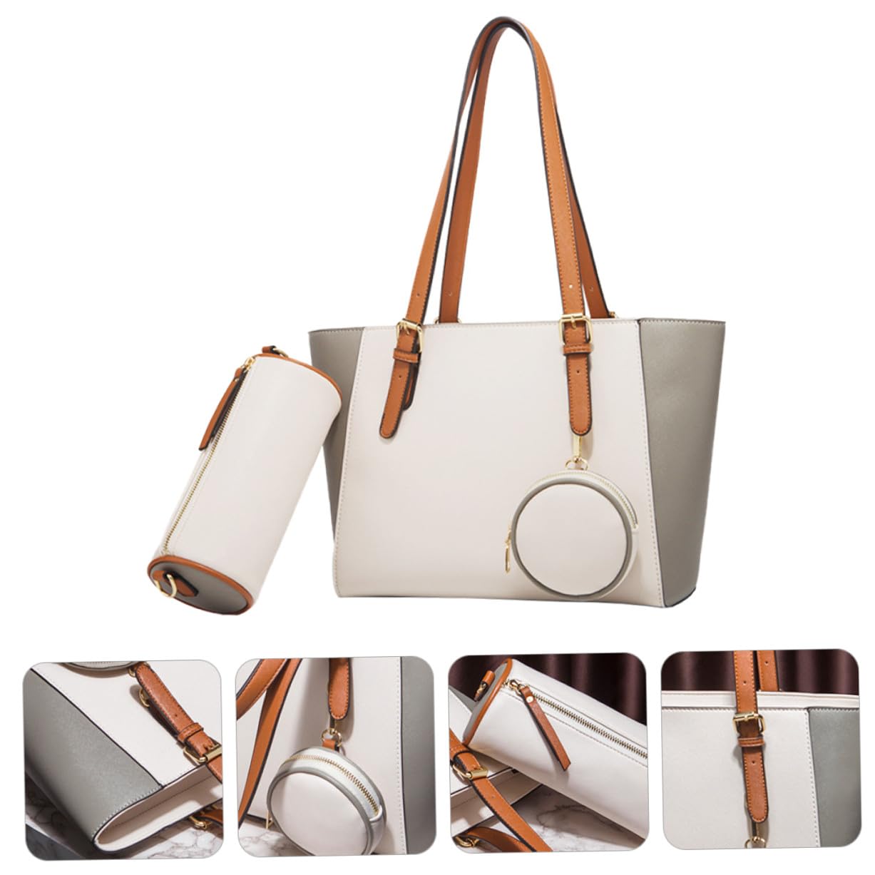 Bolso de Mano de Gran Capacidad Blanco PU para Mujer, Hombro
