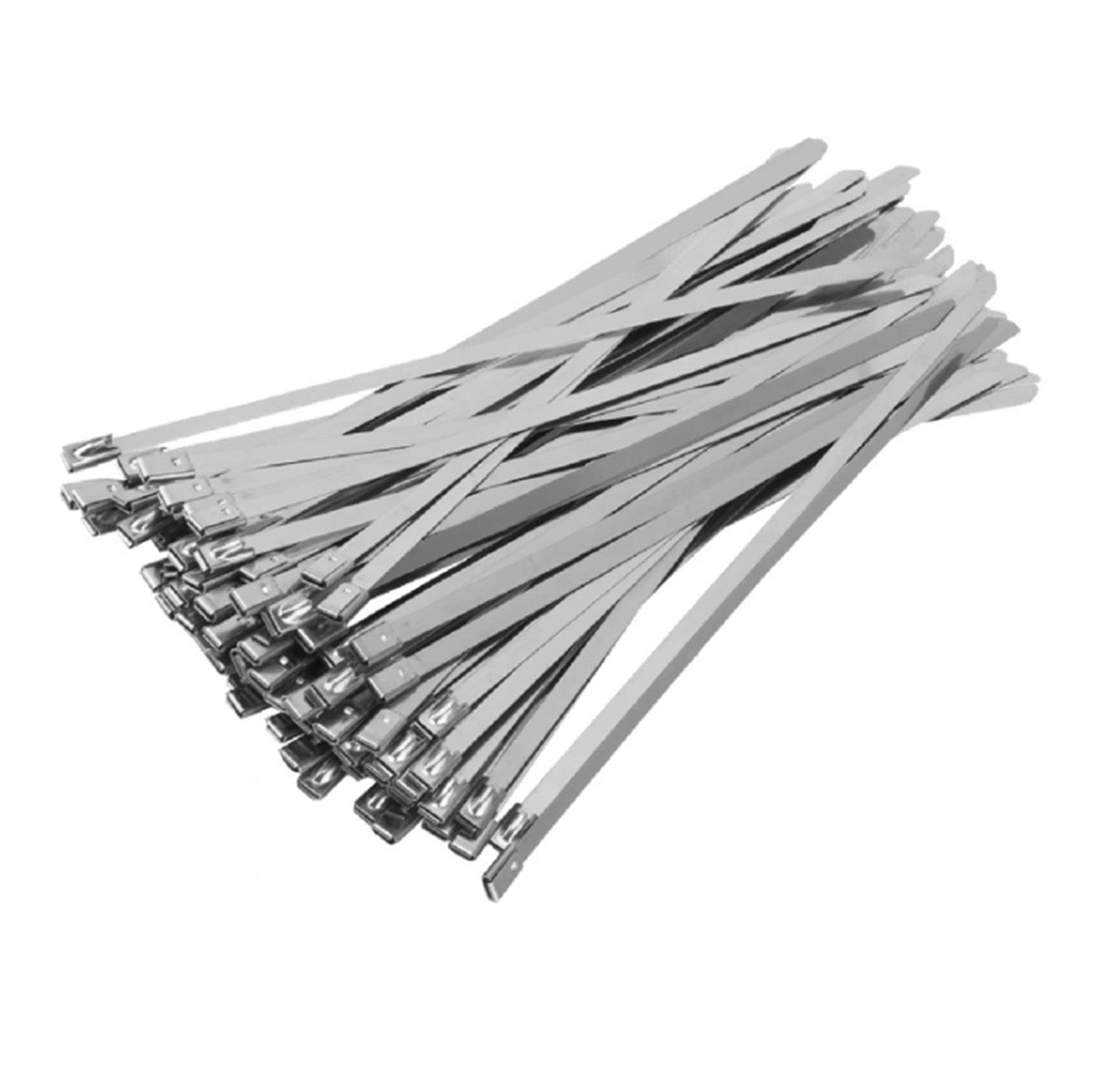 RWRAPS Edelstahl-Kabelbinder, Metall-Auspuffbinder, 4,6 mm Breite, selbstsichernder Kabelbinder, 100 Stück/Set (Farbe: Silber, Größe: 4,6 x 200 mm) (Silber 4,6 x 200 mm)