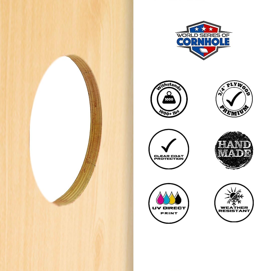World Series of Cornhole Rustic Regulation Cornhole Boards Set – UV-Printed Wood Grain Design – 4x2 ft All-Wood Bean Bag Toss Game – Premium Outdoor Yard Game for Backyard, Tailgates, and Cabin Life