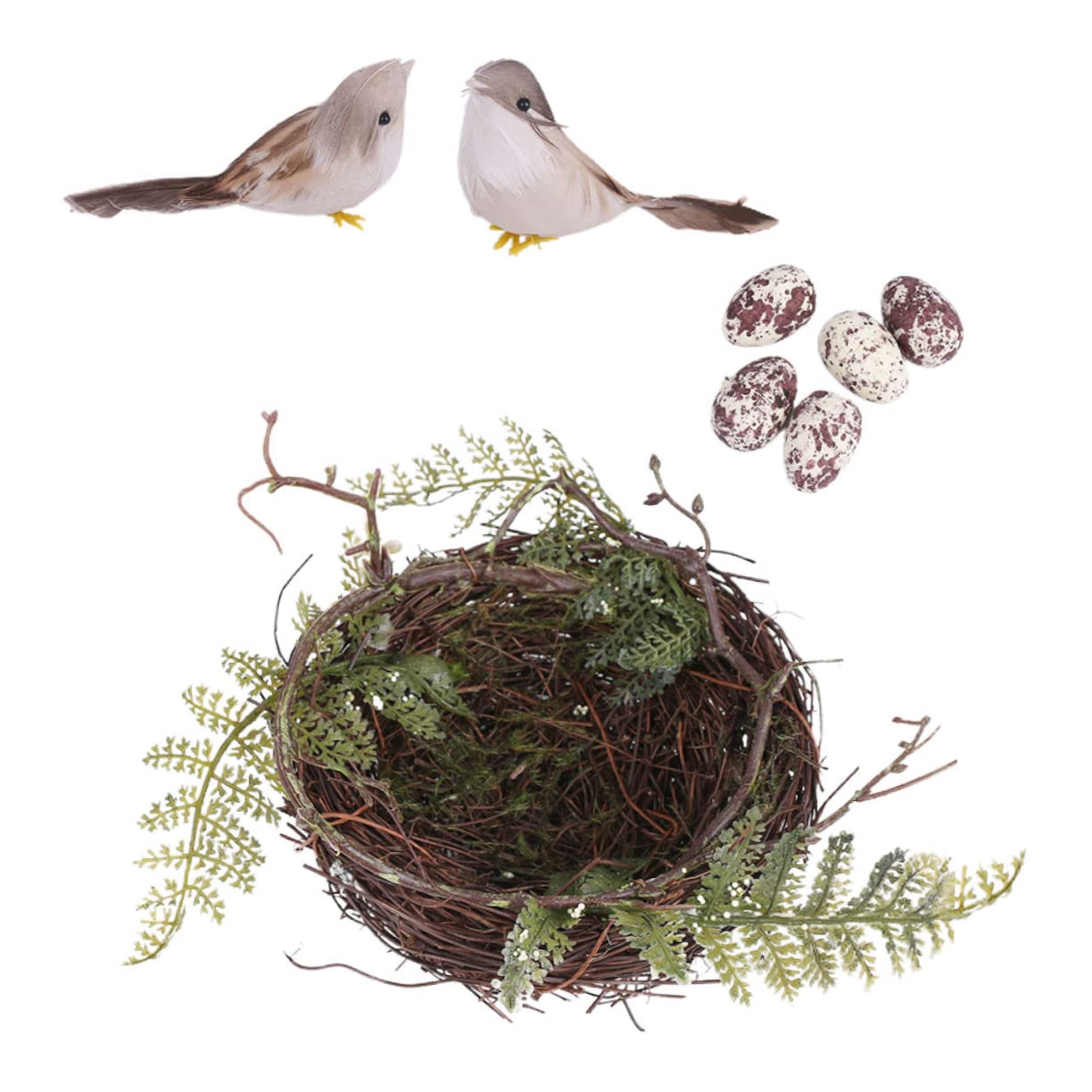ABOOFAN 4ensembles Set De Nids Oiseaux Rattan Artificiel Décorations pour Mariages Et Fêtes Accessoires De Jardin Nid avec Oiseaux Et