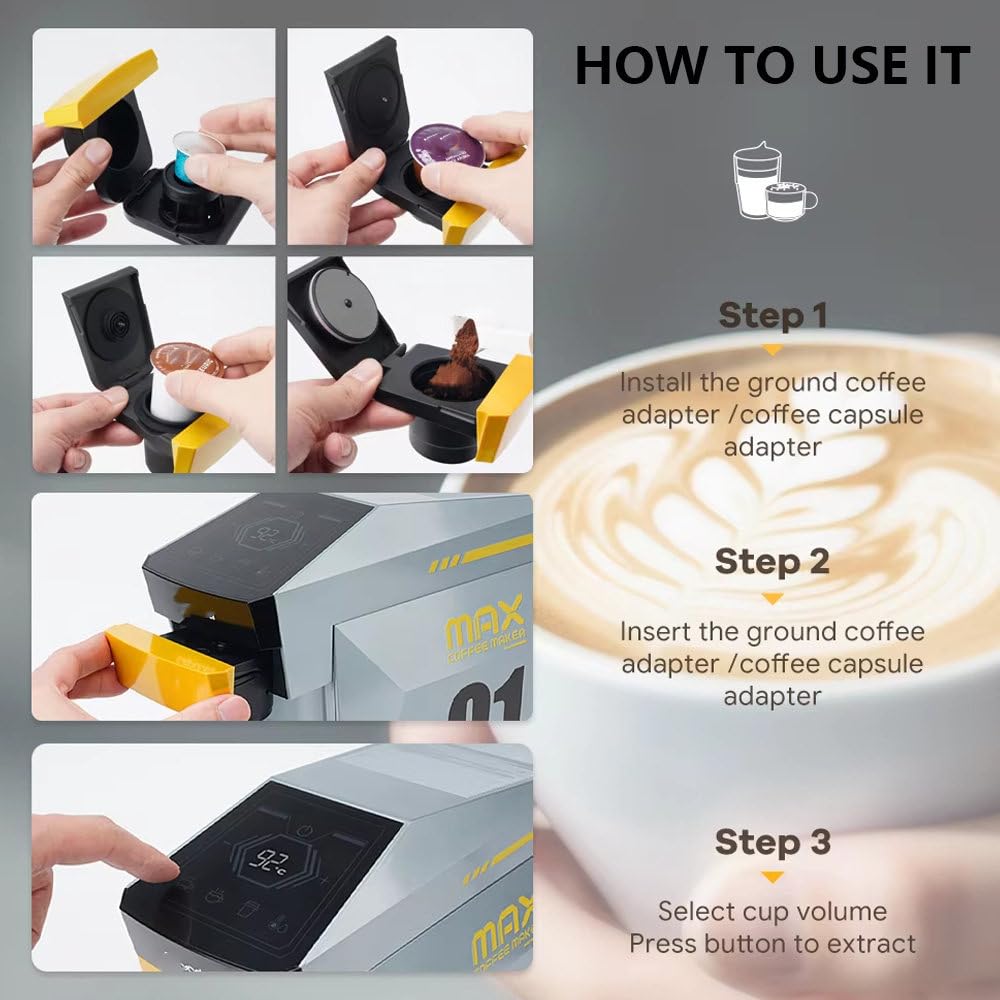 Macchina per caffè Espresso 19 Bar, Macchina per caffè Monodose, Macchina per caffè A Capsule con Serbatoio dell'Acqua da 800 Ml, Controllo Touch Intelligente, Uso Domestico E Ufficio Orange