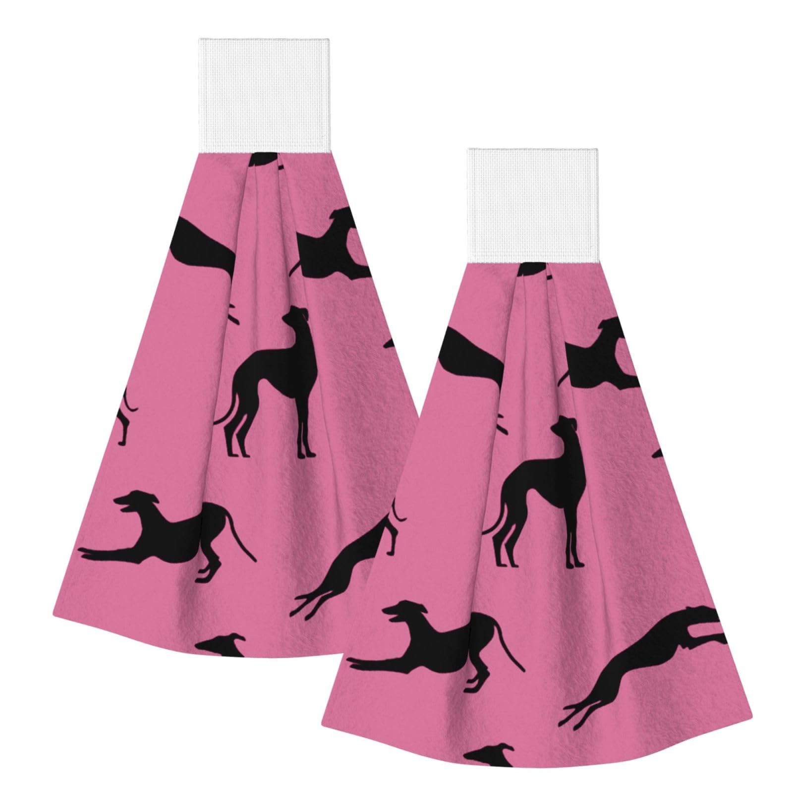 DOPKLNA Greyt Greyhound Silhouettes Eda, 2 Pcs Hanging Coral Fiber Hand Towels for Bathroom, Absorbent Kitchen Towels