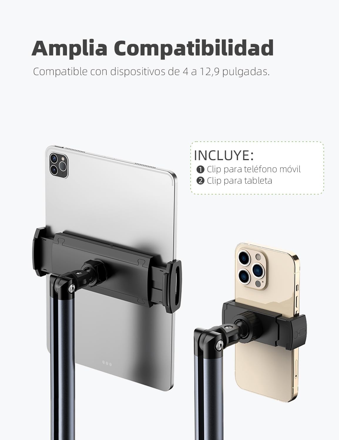 Soporte para Tablet y Smartphone, iPad, iPhone y Tablet (4"-12.9") con Altura y Ángulo Ajustables