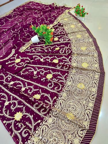 Image of Heavy Embroidery Work Semi Stitched Shimmer Silk Rajputi Poshak For Women Rajasthani Lehenga Choli