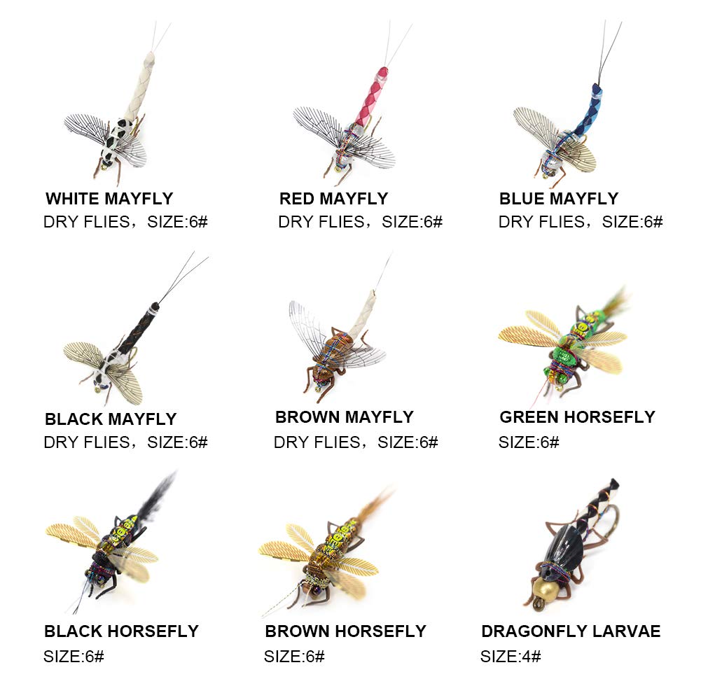 YZD Trout Fly Fishing Flies Collection Dry Wet Nymph Fly Assortment with Fly Box Flyfishing Flys Lures 12/16/18/22/36 Kits