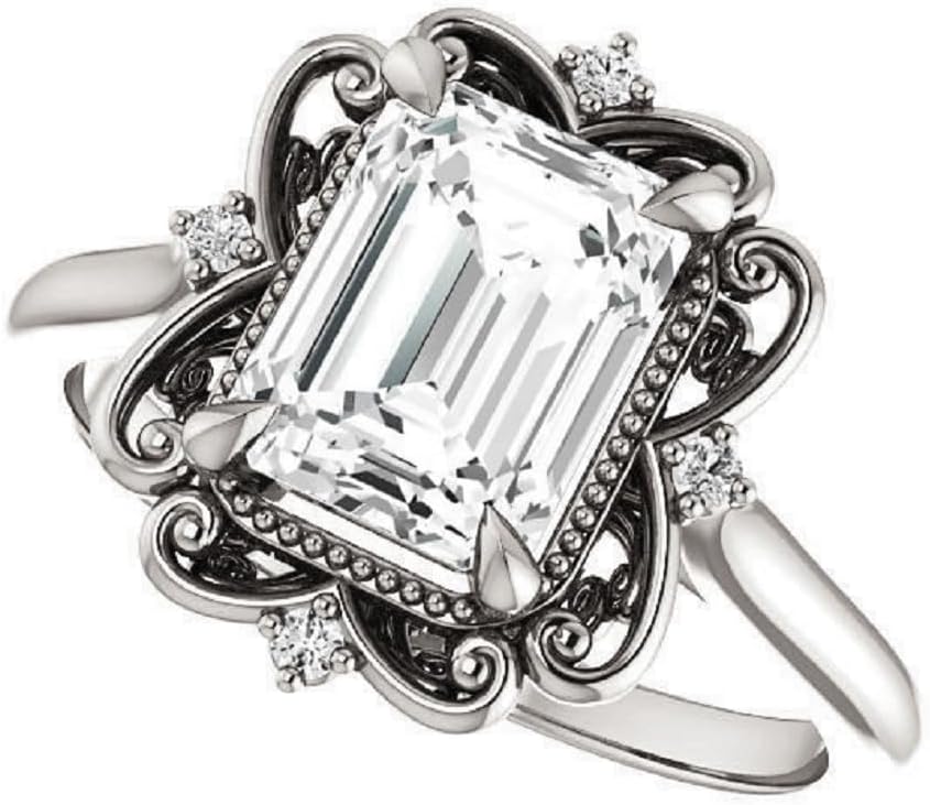 Moissanite Vintage Wedding Ring Set Engagement Ring Solitaire Promise Gifts for Her 3 Carat Emerald Cut