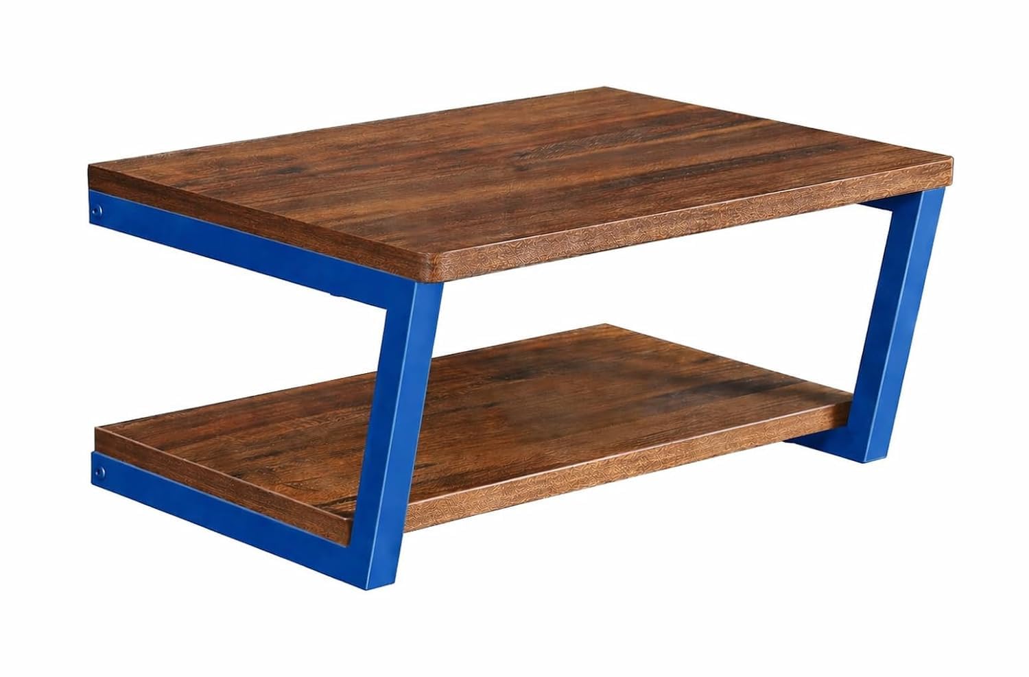 62430 Floating Wall Shelves Wall Mounted Projector Shelf Wood AV Media Stand with 2 Shelves, Entertainment Center with Strengthened Metal Steel Frame - Blue-image-14