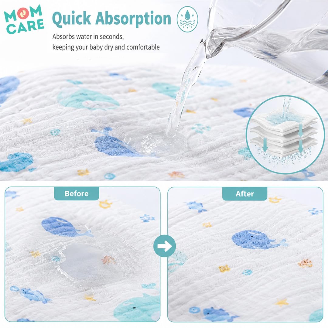 MOM CARE Baby Napkins for New Born | 6 Layer Muslin Baby Burping Cloth for New Born | Ultra Soft Reusable Cotton Face Towel | Highlys Absorbent Washcloth Feeding Wipes for Babies | Pack of 3 1