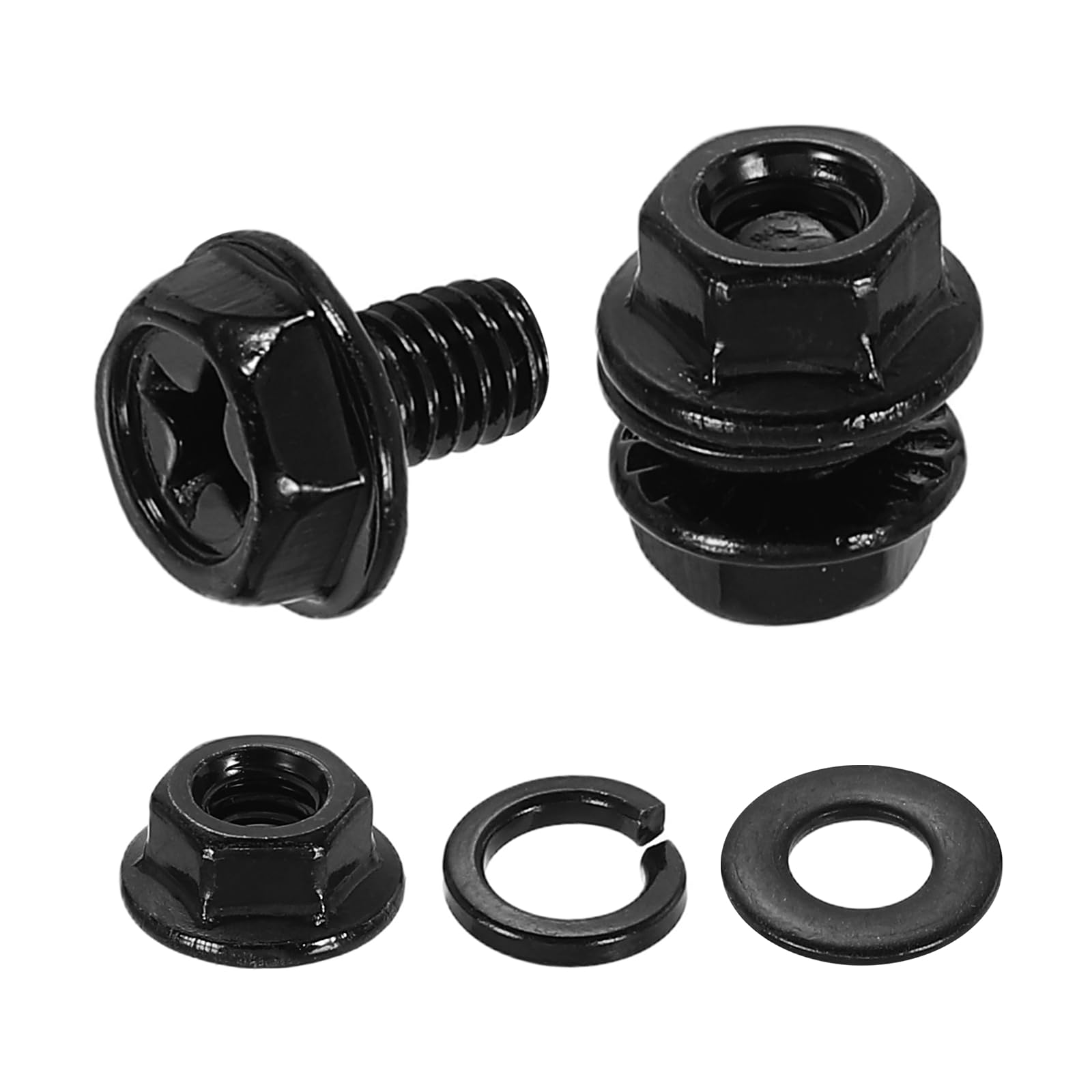 sourcing map M4 x 6mm Phillips Flanged Hex Head Bolts, 20Pcs 304 Stainless Steel Flange Hexagon Screws with Nuts, Flat & Lock Washers, Fully Threaded, for Machinery Industry Home, Black — image 1
