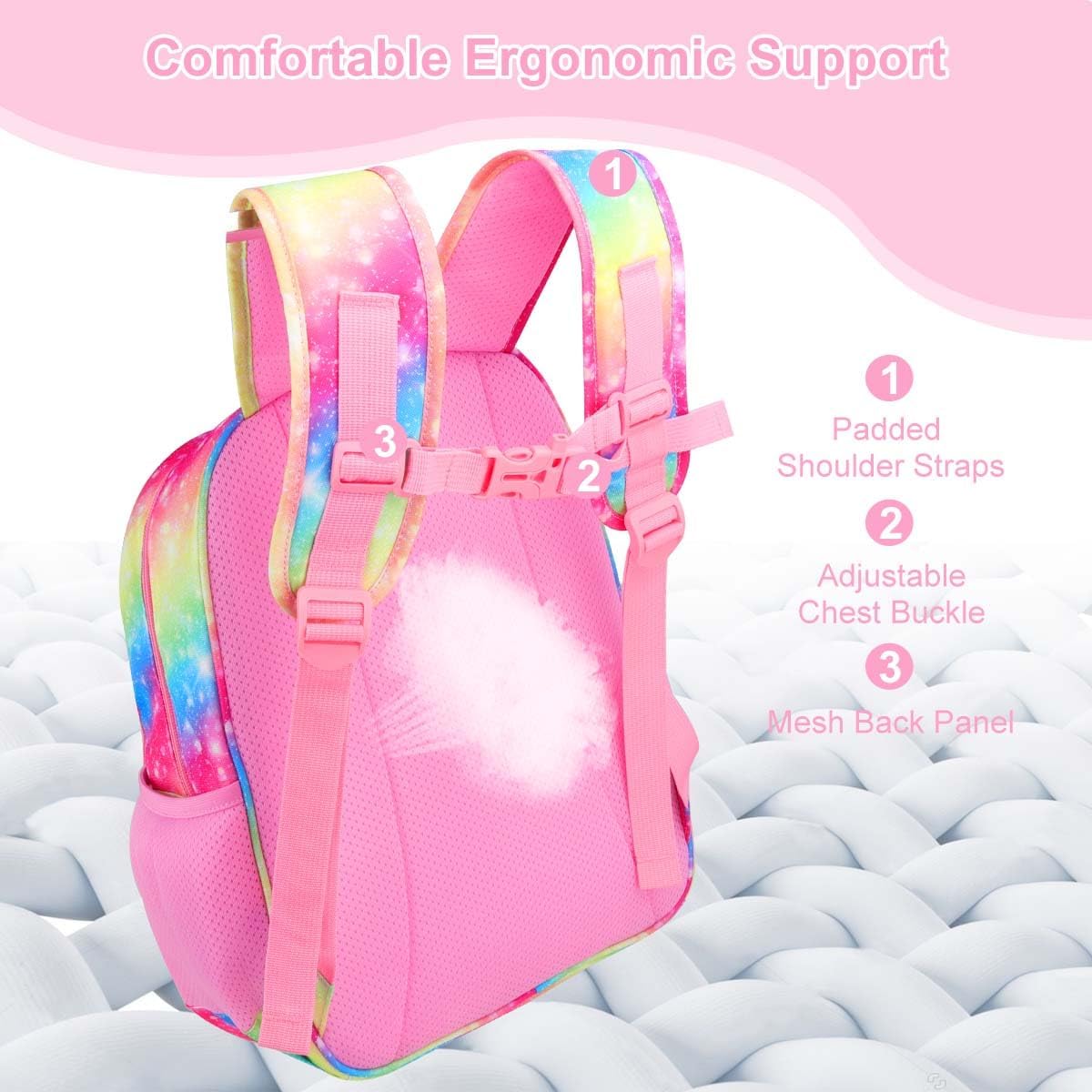 RHCPFOVR Kids Backpack for Girls - Girls Backpack 3-8 Ages Unicorn for Kids 15 Inch School Bookbag for Kindergarten Elementary School Bookbag for Girl 1st 2nd Grade - Image 6