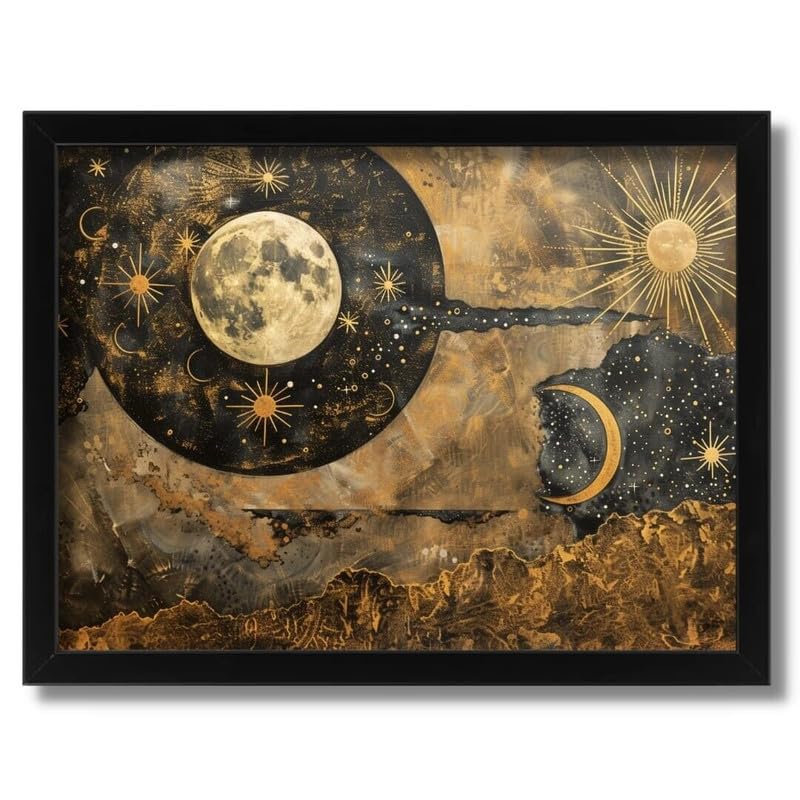 Celestial Harmony Moon Sun and Stars Art Print Night Sky Print Astrology Art Poster A5 - Wall Art Home Decor Movie Poster Canvas Film Cinema Retro Vintage Cult Classic Nostargic Saga Modern reprint w