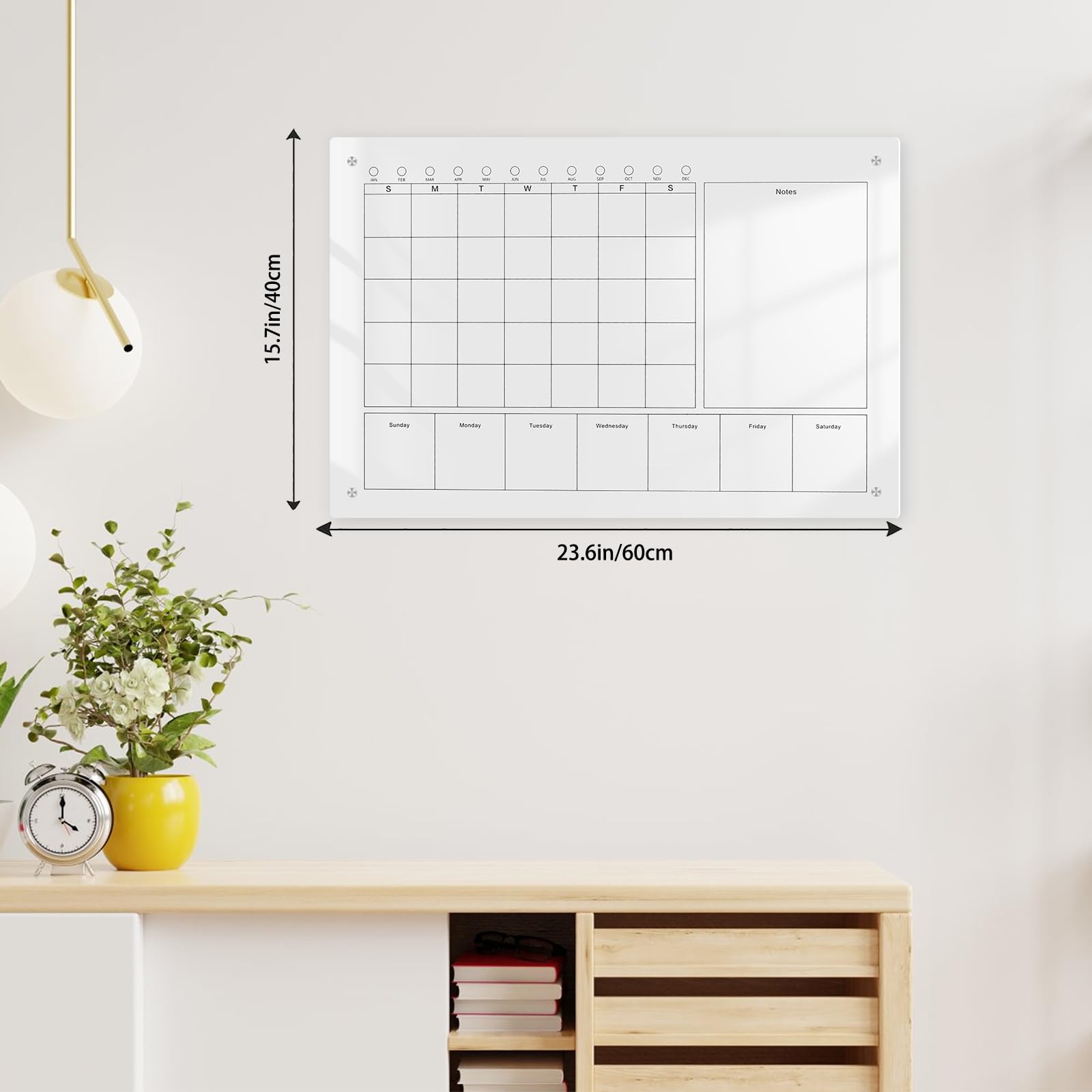 Calendario de pared grande de 61 x 40 cm, acrílico de borrado en seco