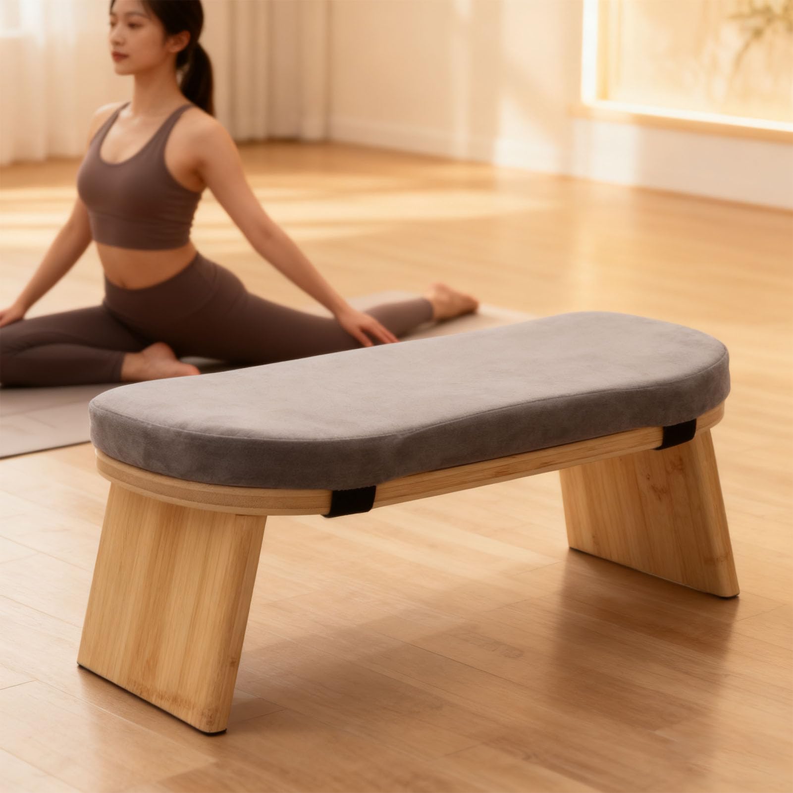 Topiky Meditationsbank, Klappbarer Kniehocker aus Holz mit Kissen für Entspannung, Teezeremonie zu Hause, Zen-Meditationshocker für Yoga