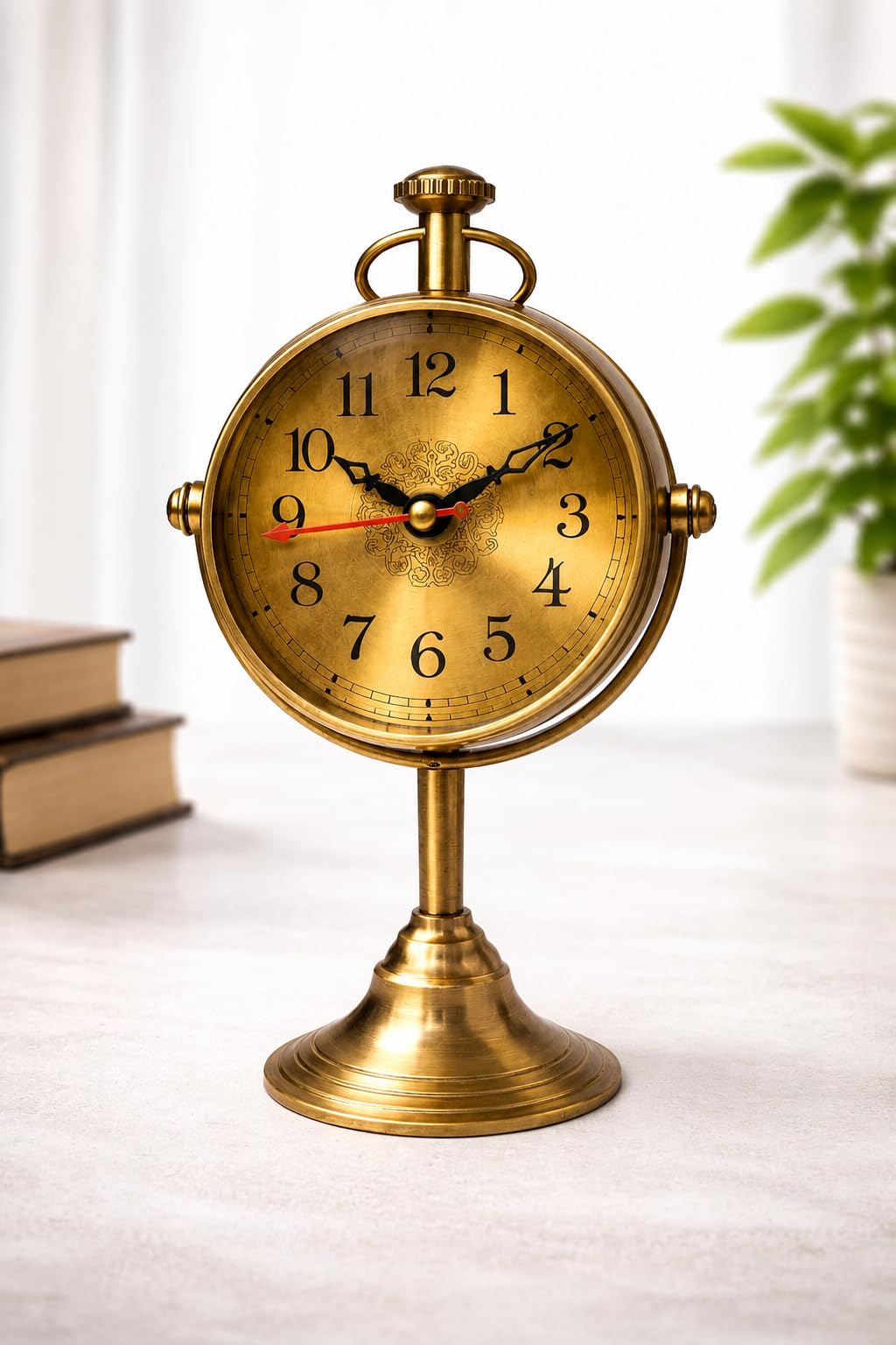 vintage brass table clock | antique decorative desk timepiece | classic golden analog timepiece | premium metal tabletop decor | elegant home office decoration | gift for men & women | 75 mm glass