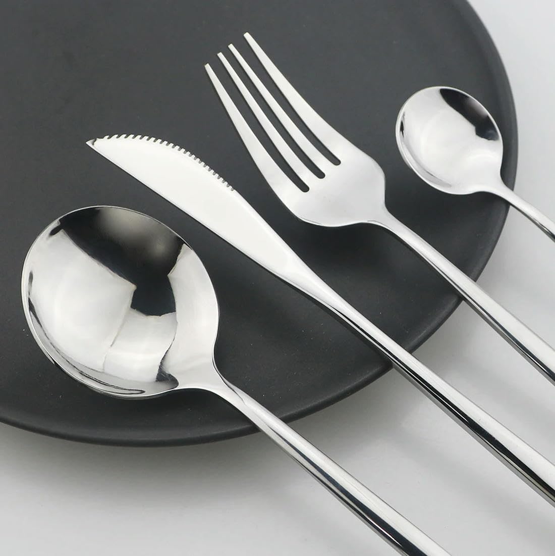 Juego de 24 Cubiertos Dorados con Mango Negro de Acero Inoxidable, Cuchillo, Tenedor, Cuchara, vajilla, Juego de Cubiertos para Festivales, vajilla de Cocina, Regalo