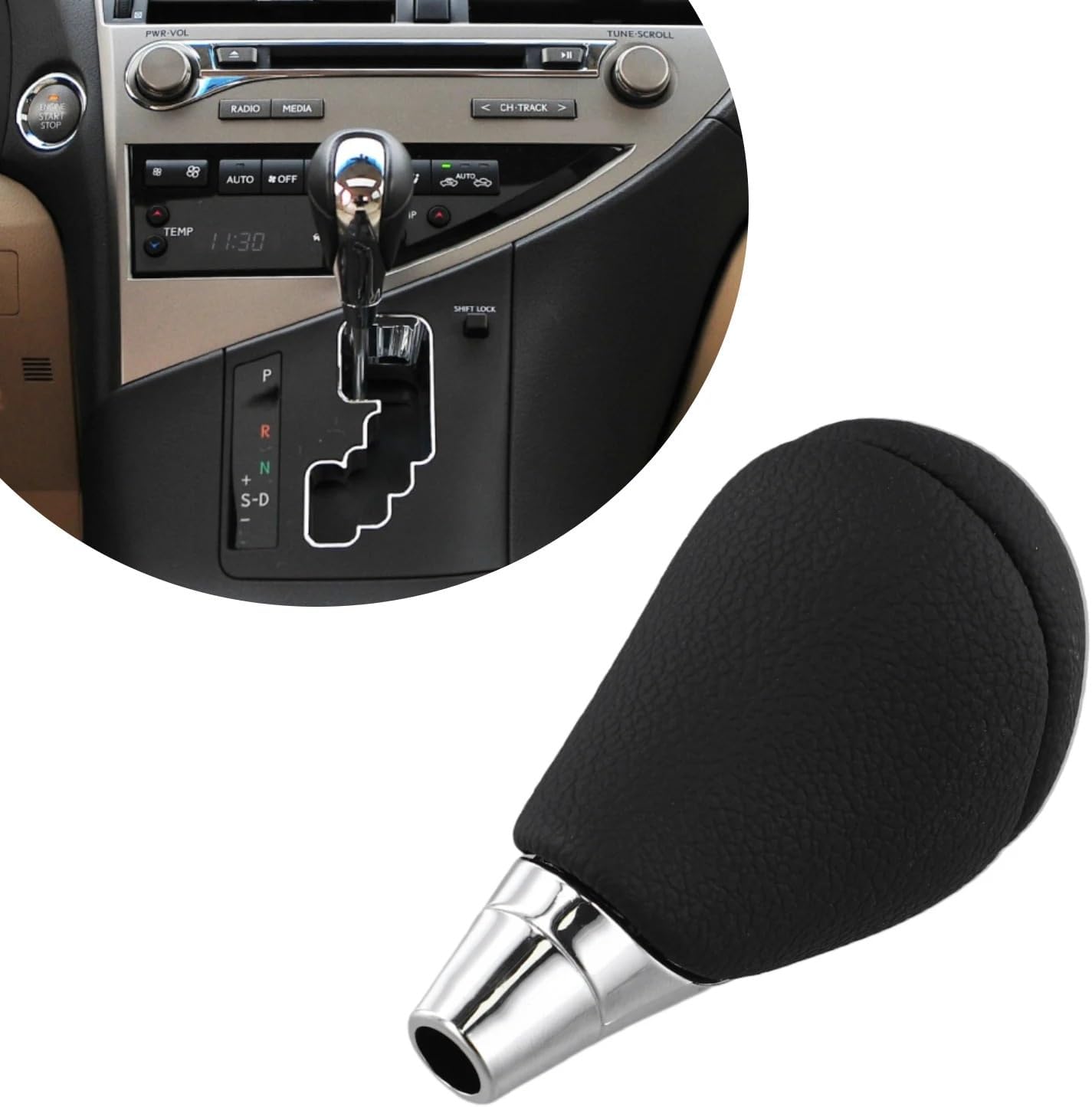 Shifter Head Transmission Car Gear Shifter Automatic Gear Knob PU Leather Direct Replacement Easy Installation Car Interior Upgrade(Carbon fiber)
