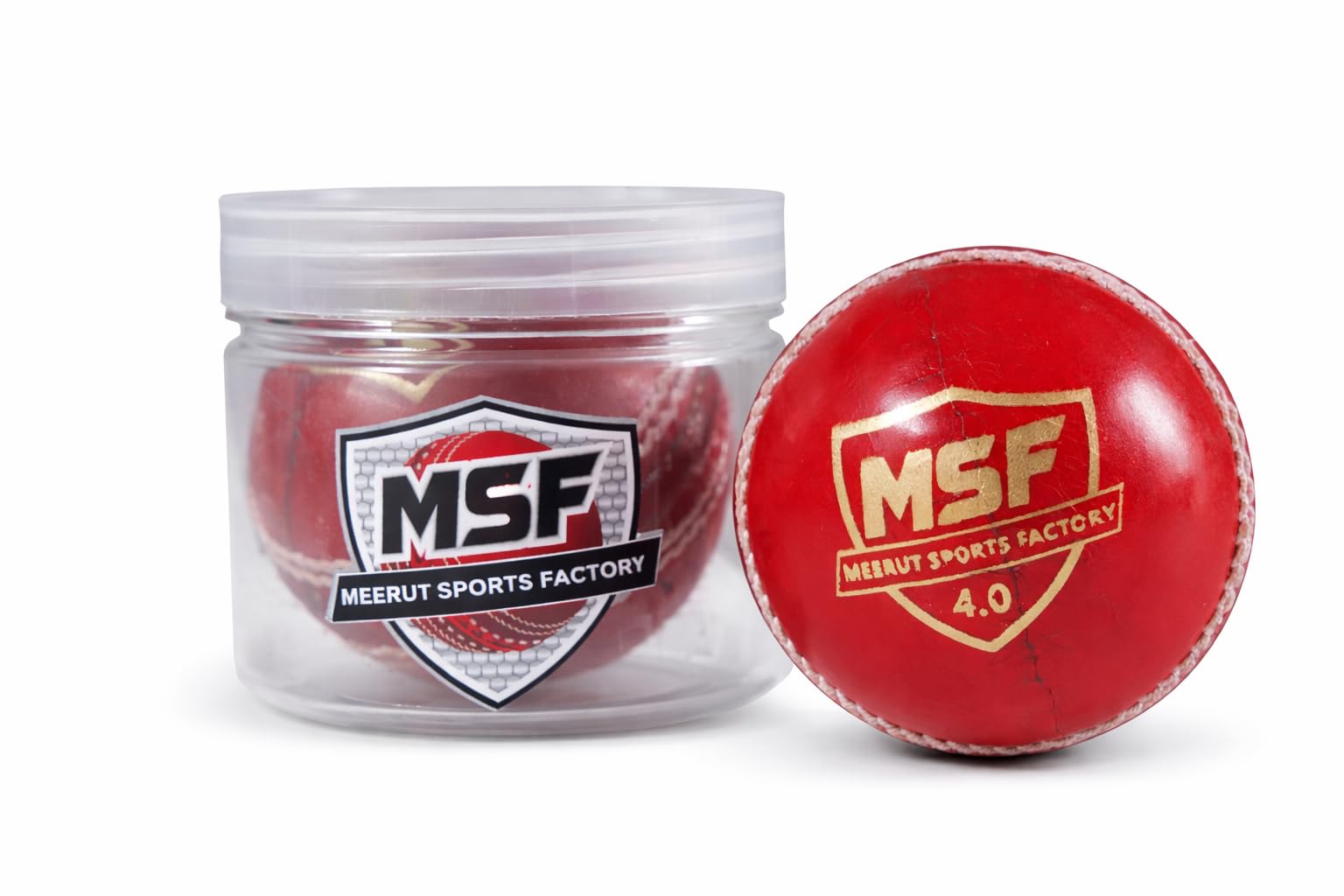 USEDレッドボール104球 Leather Cricket Ball, 4.0 Red | 40 Overs, 4 Piece Hand Stitched