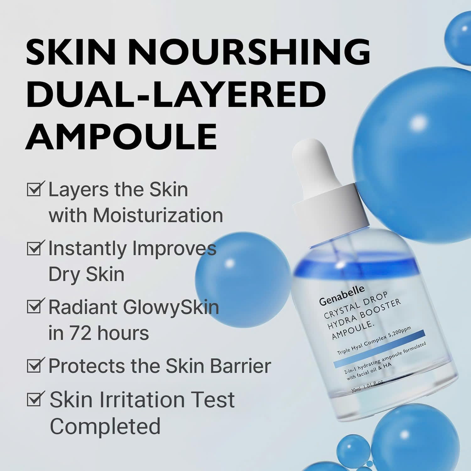 Amazon.com: Genabelle Crystal Drop Hydra Booster Ampoule – Hydrating Serum  with Hyaluronic Acid, Panthenol & Jojoba Oil for Skin Barrier and Glow –  1.01 fl.oz : Beauty & Personal Care