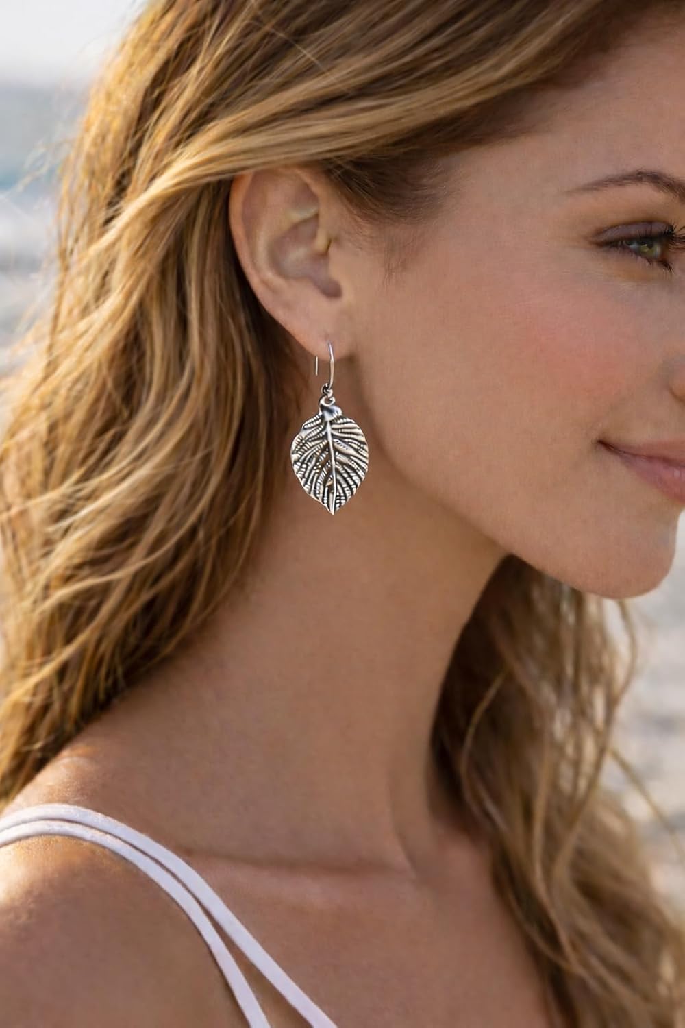 Stamped Leaf on Sterling Silver Earrings Boho Bohemian - Image 2