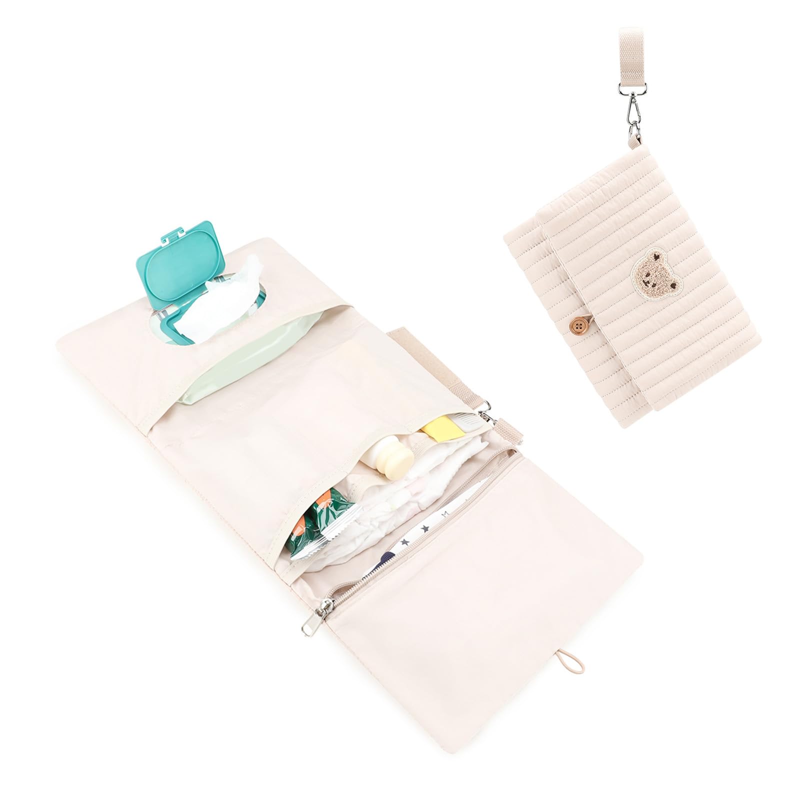 Simpatico Borsa per pannolini con orsetto ricamato, tasche multiple, organizer per passeggino