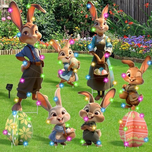 Vivantia 8-Piece Easter Yard Sign Set with Solar LED Lights - Multicolor, Plastic, Ideal for Easter Celebrations and Outdoor Decor