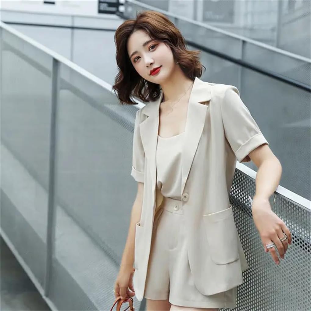 Women Solid Short Sleeve Blazer Set, Fashion Blazers Slim Shorts Elegant Daily Casual Two-Piece Outfits